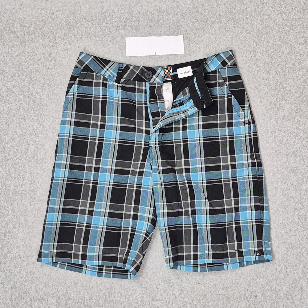 Quiksilver Men Shorts 31 Black Cargo Plaid Grunge Skater Y2K